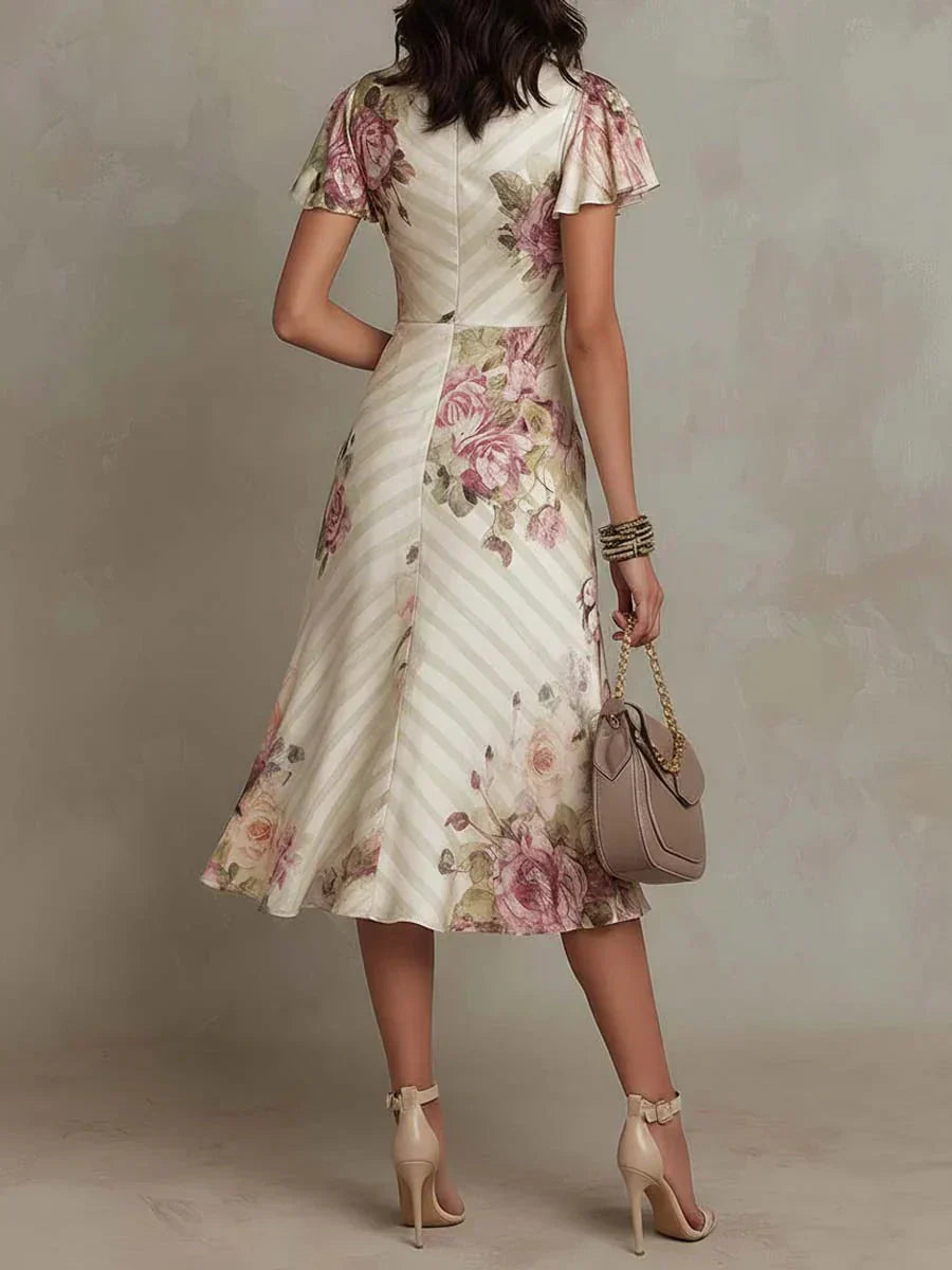 Albina | Elegant Floral Ruched Wrap Midi Dress