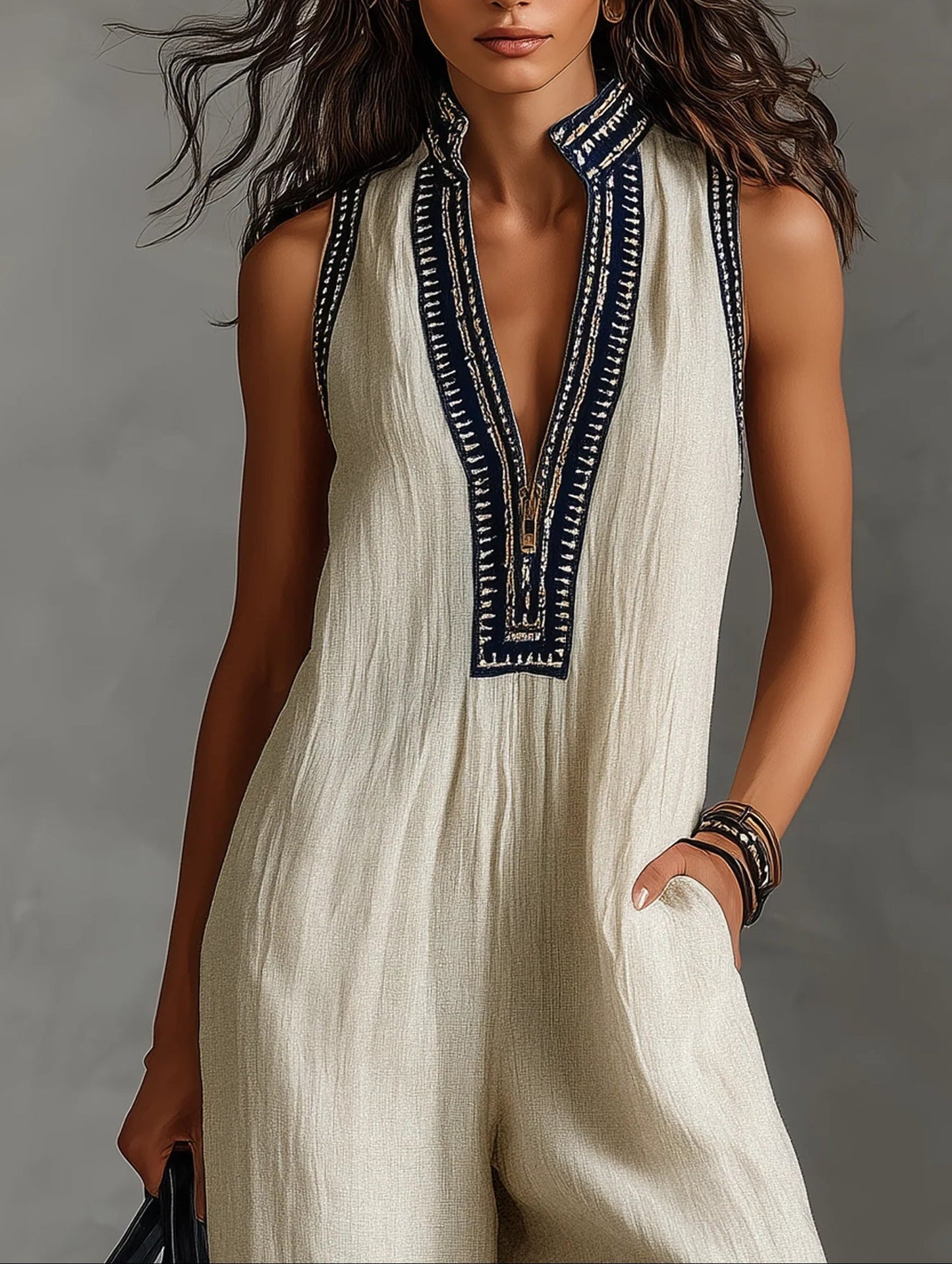 Fiona - Sleeveless Jumpsuit High Collar Zip