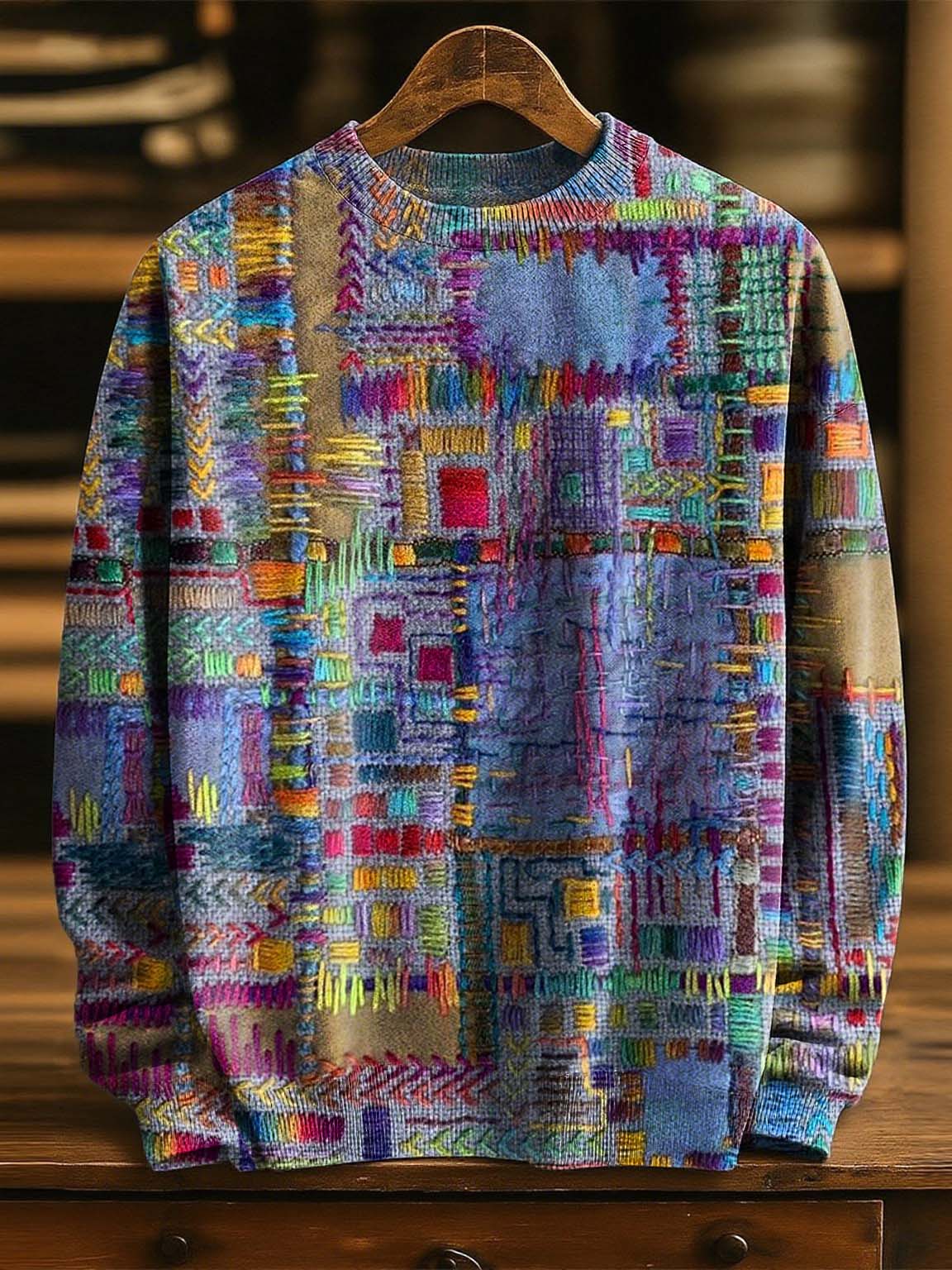 Patchwork Knit Pullover Sweater