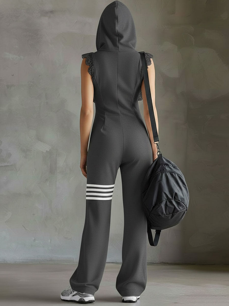 Gianna - Retro Sports Jumpsuit, Hood Stripes