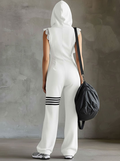 Gianna - Retro Sports Jumpsuit, Hood Stripes