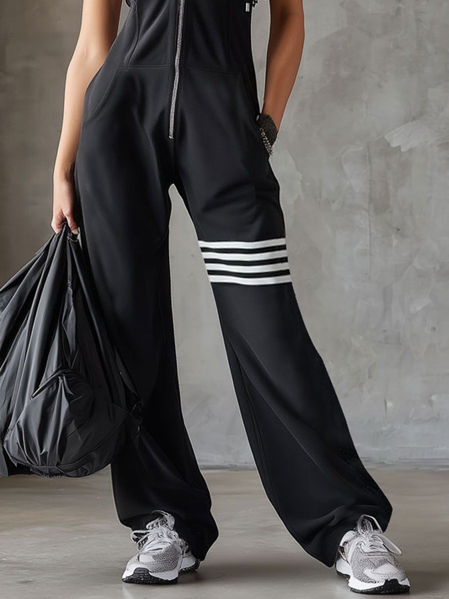 Gianna - Retro Sports Jumpsuit, Hood Stripes