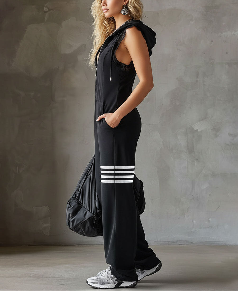 Gianna - Retro Sports Jumpsuit, Hood Stripes