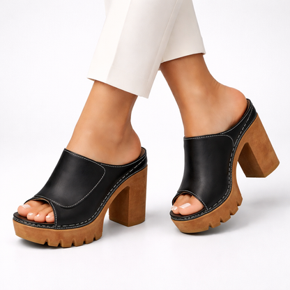 Leather Platform Heel Mule