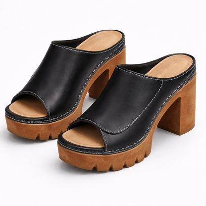 Leather Platform Heel Mule