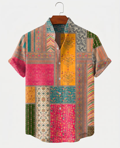 Patchwork Print Casual Shirt