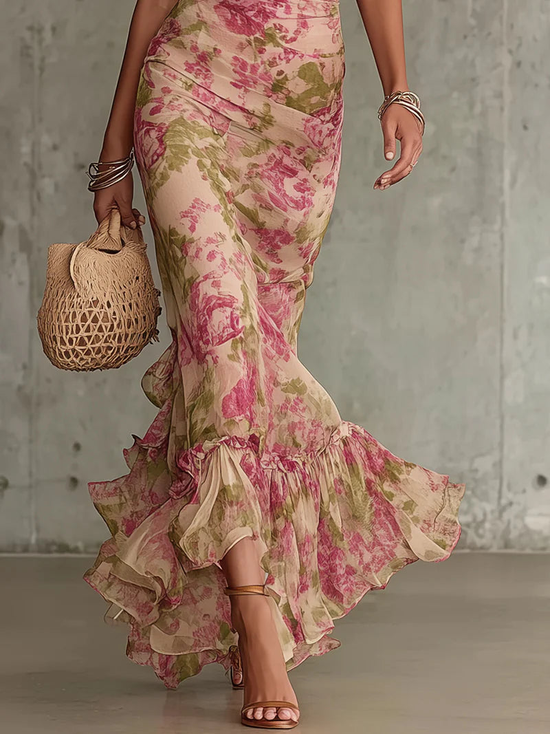 Fiorella | Romantic Vintage Rose Puff Sleeve Maxi Dress