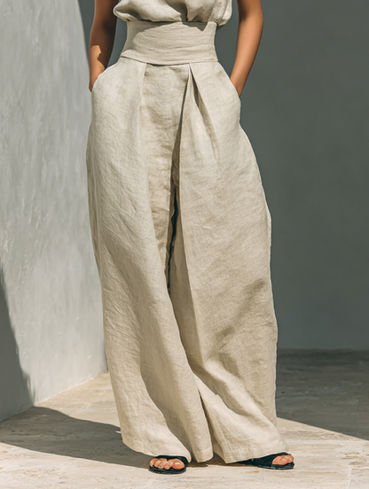 Aurelia | Relaxed Beige Sleeveless Wide-Leg Co-Ord Set