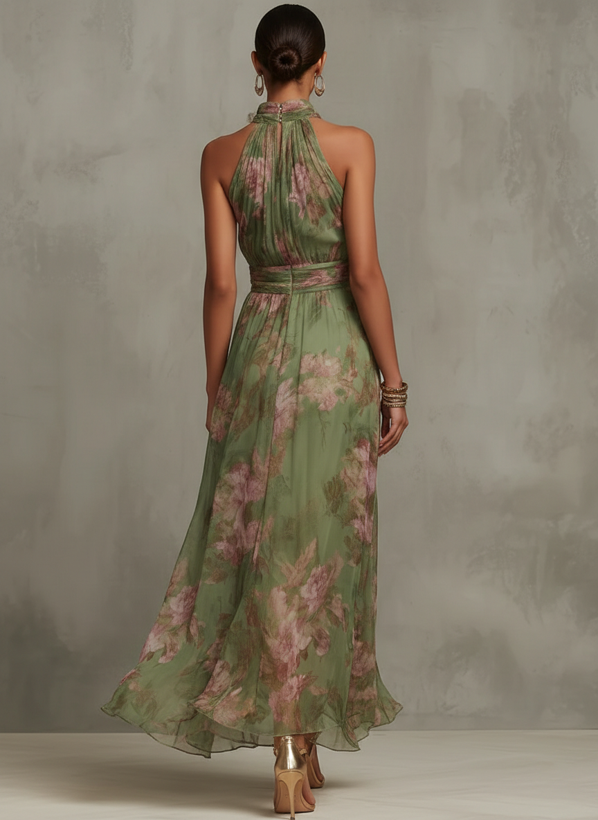 Serenity — Elegant Floral Chiffon Halter Maxi Dress