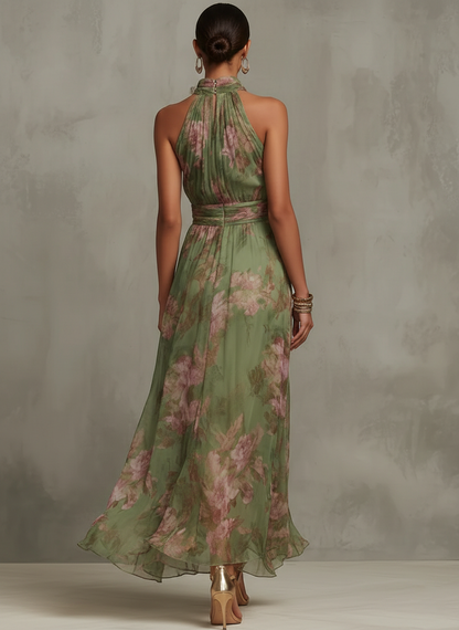 Serenity — Elegant Floral Chiffon Halter Maxi Dress