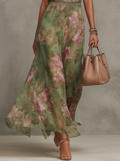 Serenity — Elegant Floral Chiffon Halter Maxi Dress
