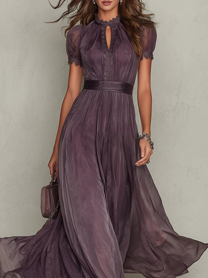 Flaviana | Elegant Purple Chiffon Keyhole Maxi Dress