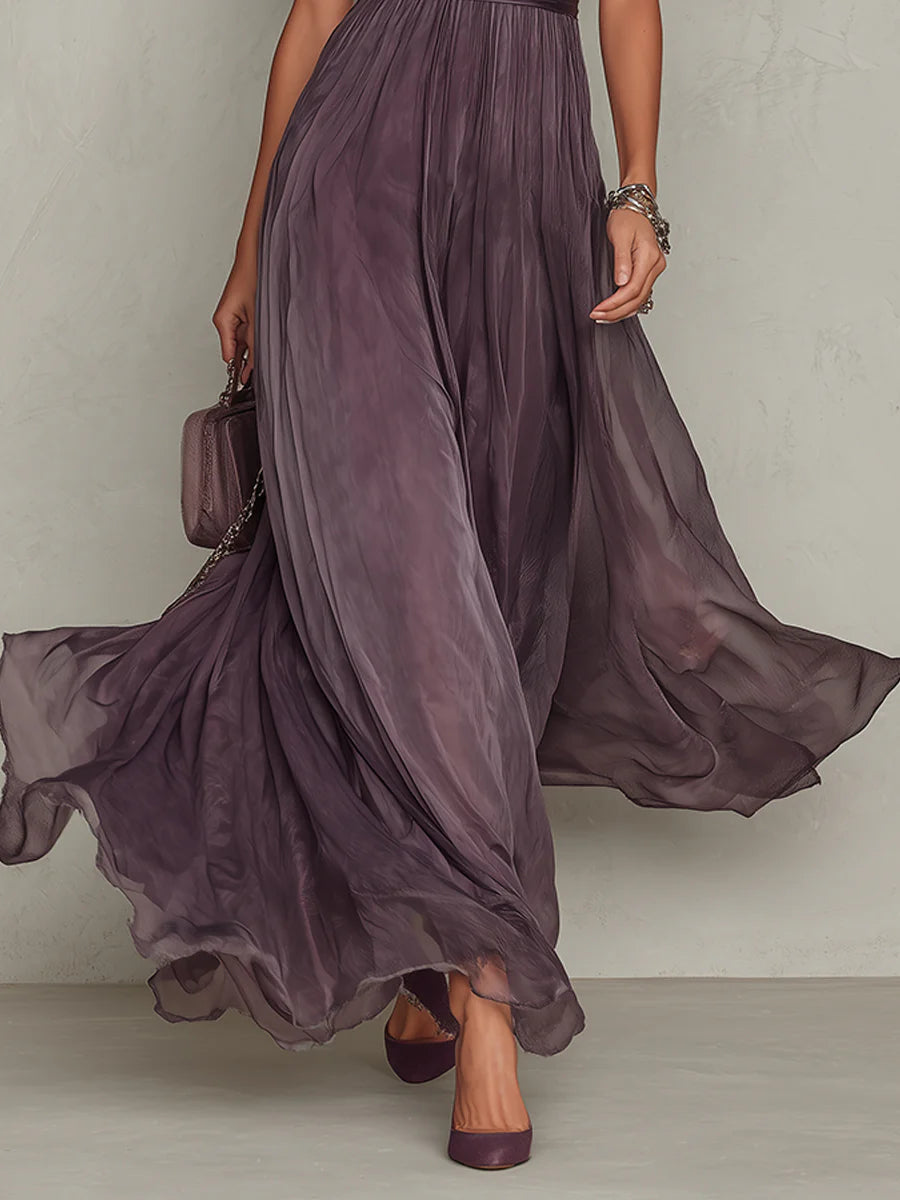 Flaviana | Elegant Purple Chiffon Keyhole Maxi Dress