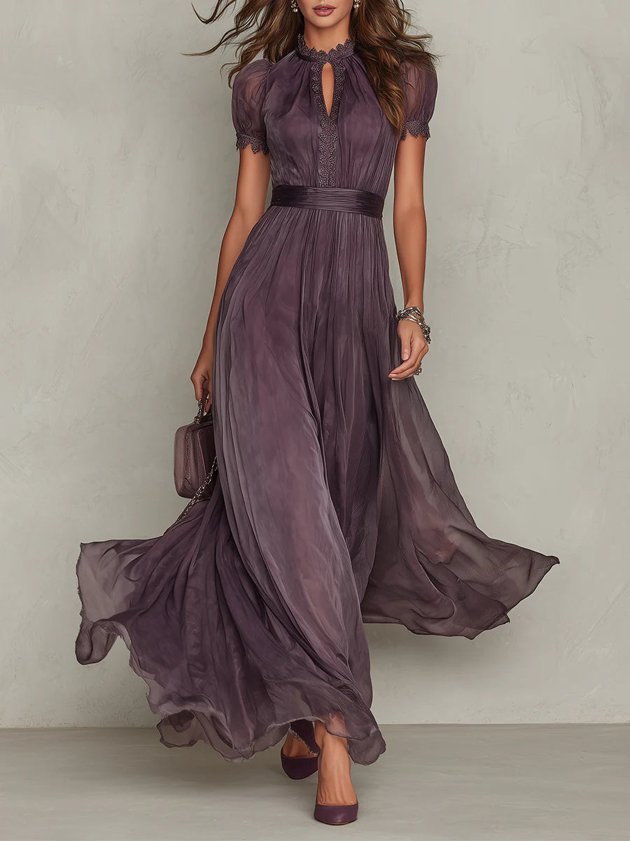 Flaviana | Elegant Purple Chiffon Keyhole Maxi Dress