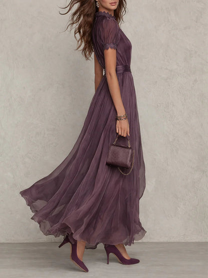 Flaviana | Elegant Purple Chiffon Keyhole Maxi Dress