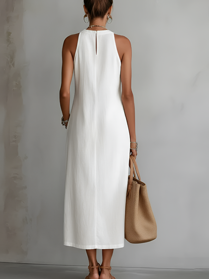 Ximena | Relaxed Embroidered Mandarin Collar Midi Dress