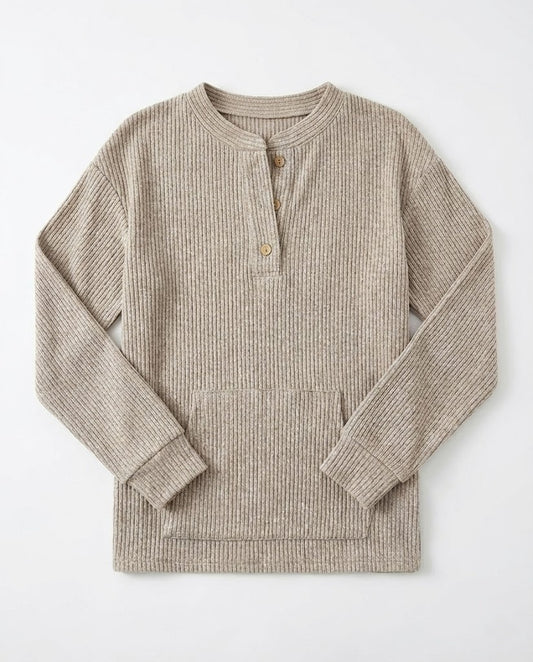 Ribbed Button Sleeve T-Shirt